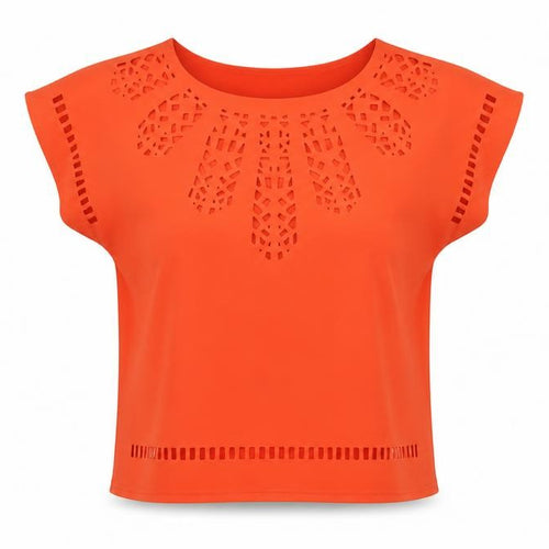 Klass Women Orange Blouse Size 12 Tunic Cut Out Detail