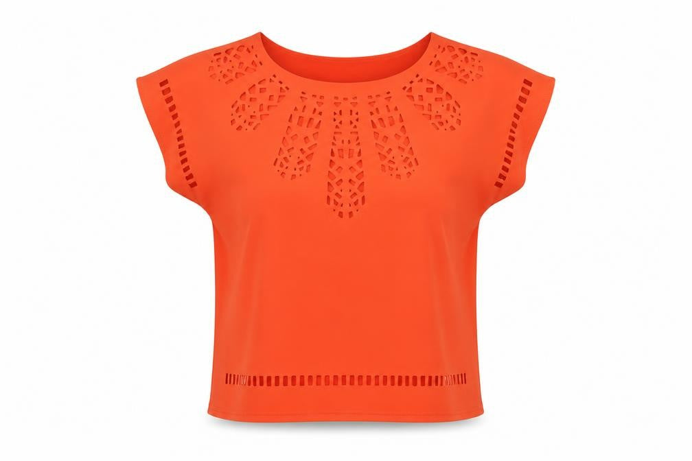 Klass Women Orange Blouse Size 12 Tunic Cut Out Detail