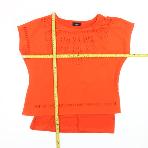 Klass Women Orange Blouse Size 12 Tunic Cut Out Detail