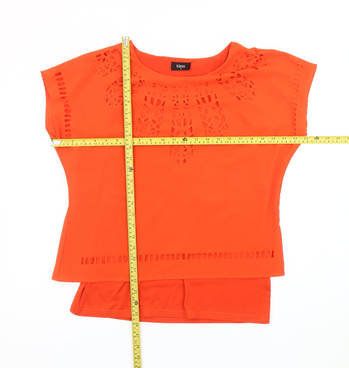 Klass Women Orange Blouse Size 12 Tunic Cut Out Detail