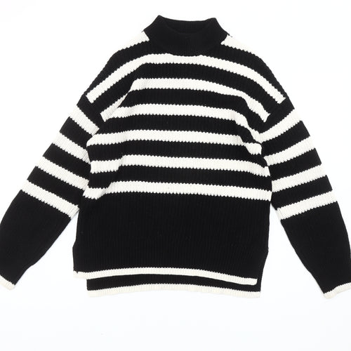 New Look Womens Black White Striped Mock Neck Pullover Jumper Size S