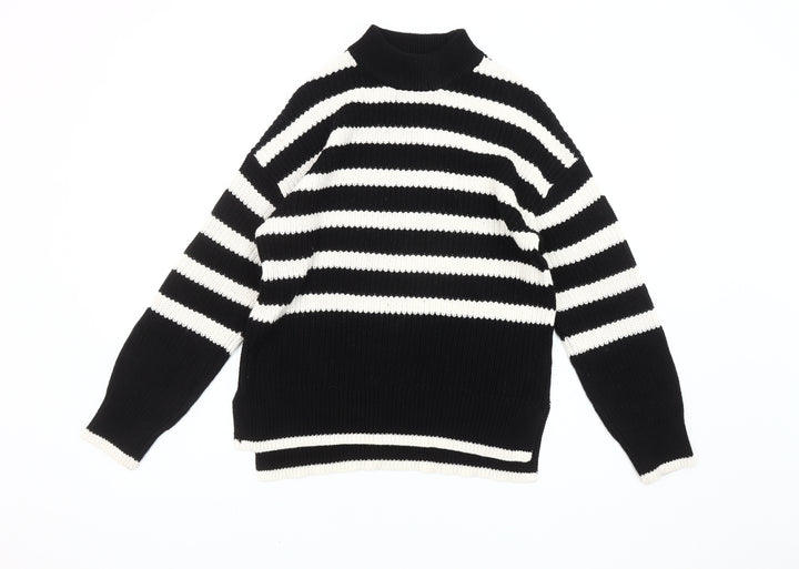 New Look Womens Black White Striped Mock Neck Pullover Jumper Size S