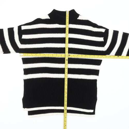 New Look Womens Black White Striped Mock Neck Pullover Jumper Size S