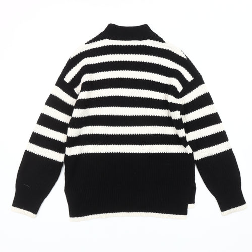 New Look Womens Black White Striped Mock Neck Pullover Jumper Size S