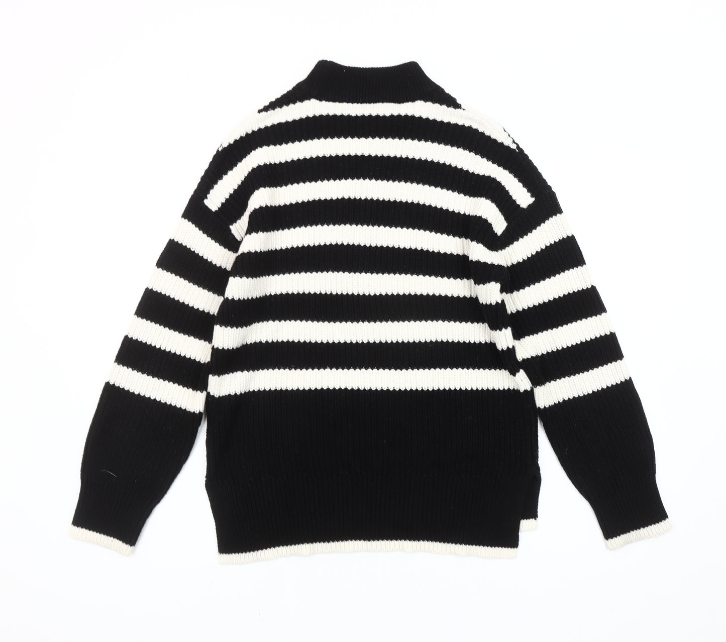 New Look Womens Black White Striped Mock Neck Pullover Jumper Size S