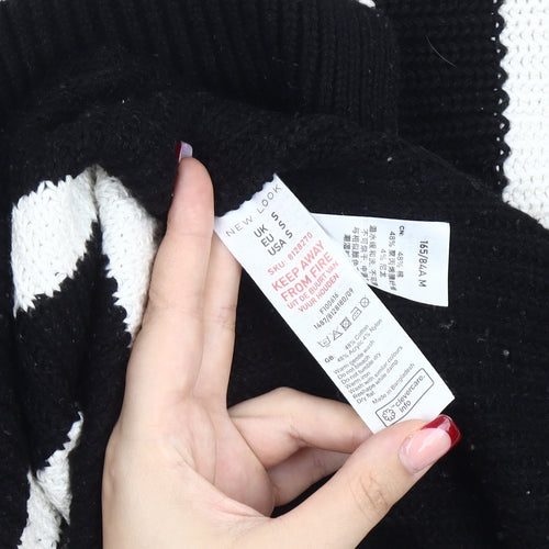 New Look Womens Black White Striped Mock Neck Pullover Jumper Size S