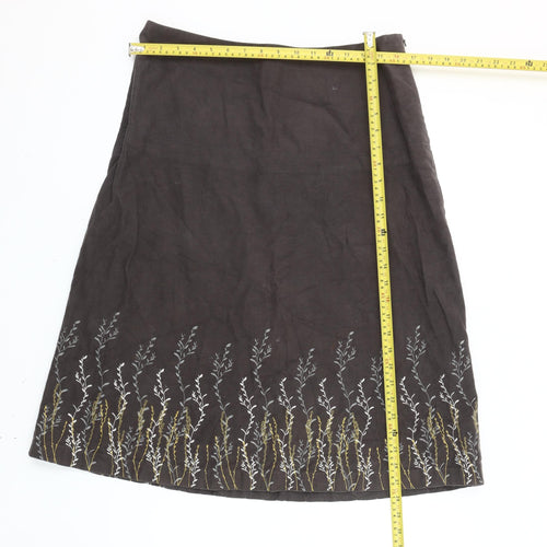 Crew Clothing Co. Womens Brown Embroidered A-Line Cotton Skirt Size 12