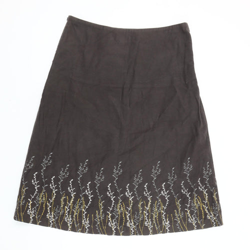 Crew Clothing Co. Womens Brown Embroidered A-Line Cotton Skirt Size 12