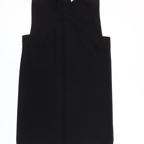 JOY Women Black L Shift Dress High Neck Sleeveless Knee Length