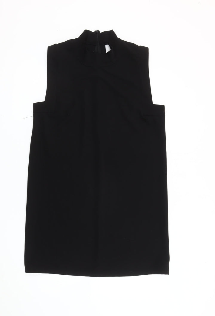 JOY Women Black L Shift Dress High Neck Sleeveless Knee Length