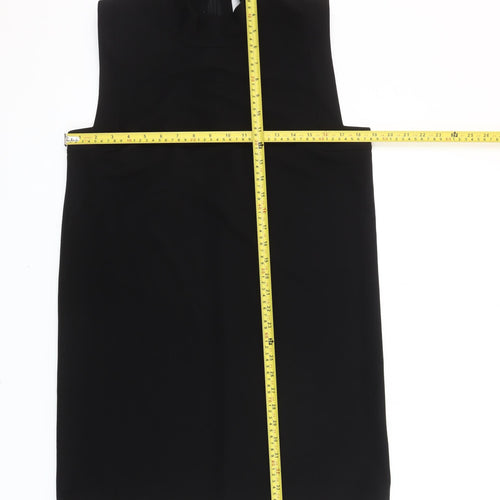 JOY Women Black L Shift Dress High Neck Sleeveless Knee Length