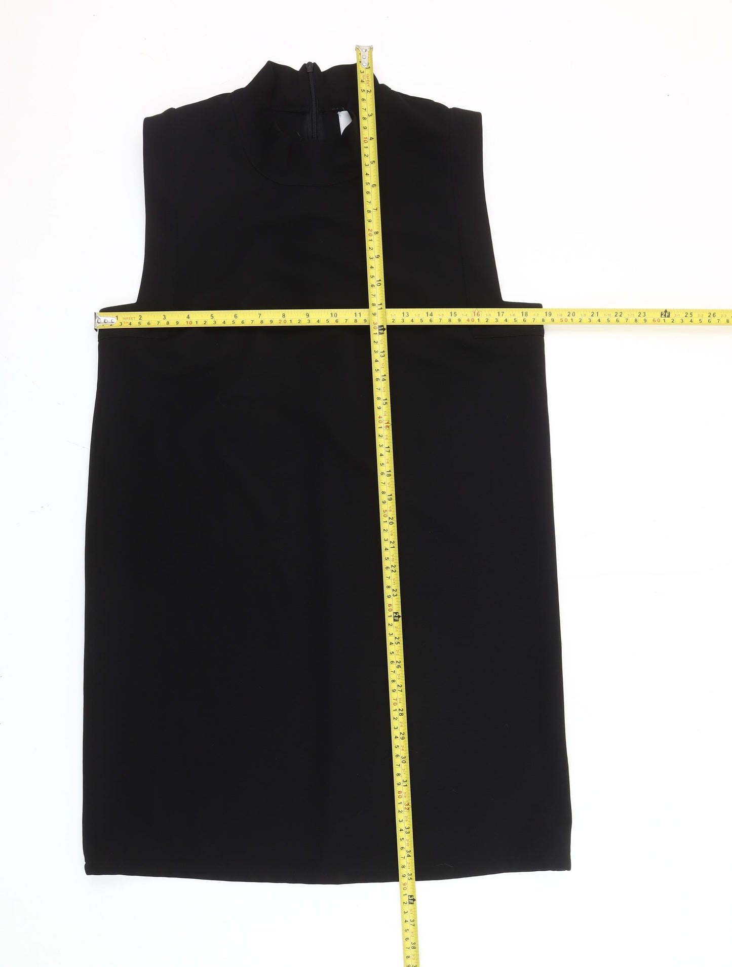 JOY Women Black L Shift Dress High Neck Sleeveless Knee Length