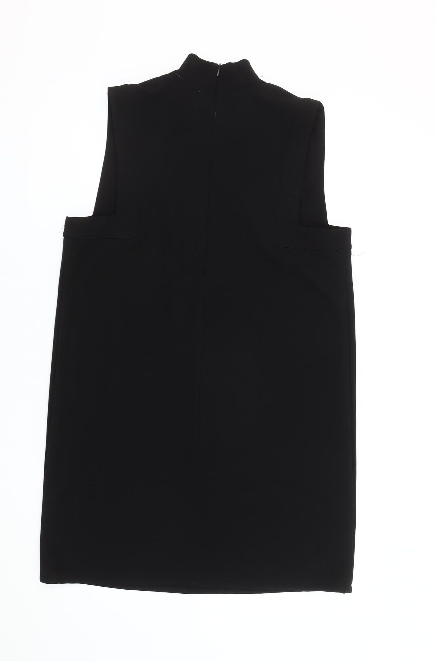JOY Women Black L Shift Dress High Neck Sleeveless Knee Length
