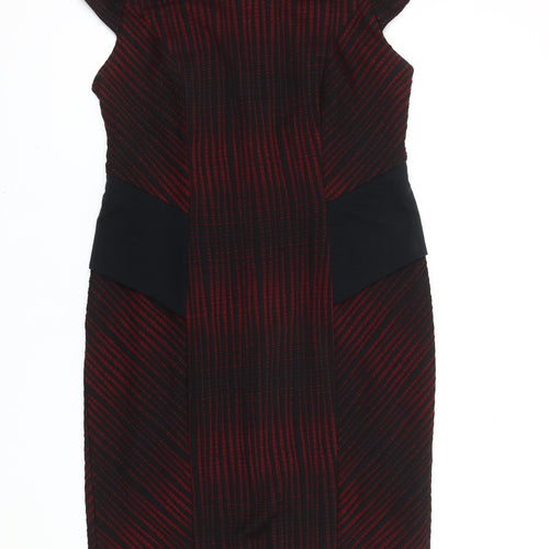 Marks and Spencer Women Red Black Striped Sheath Dress Size 16