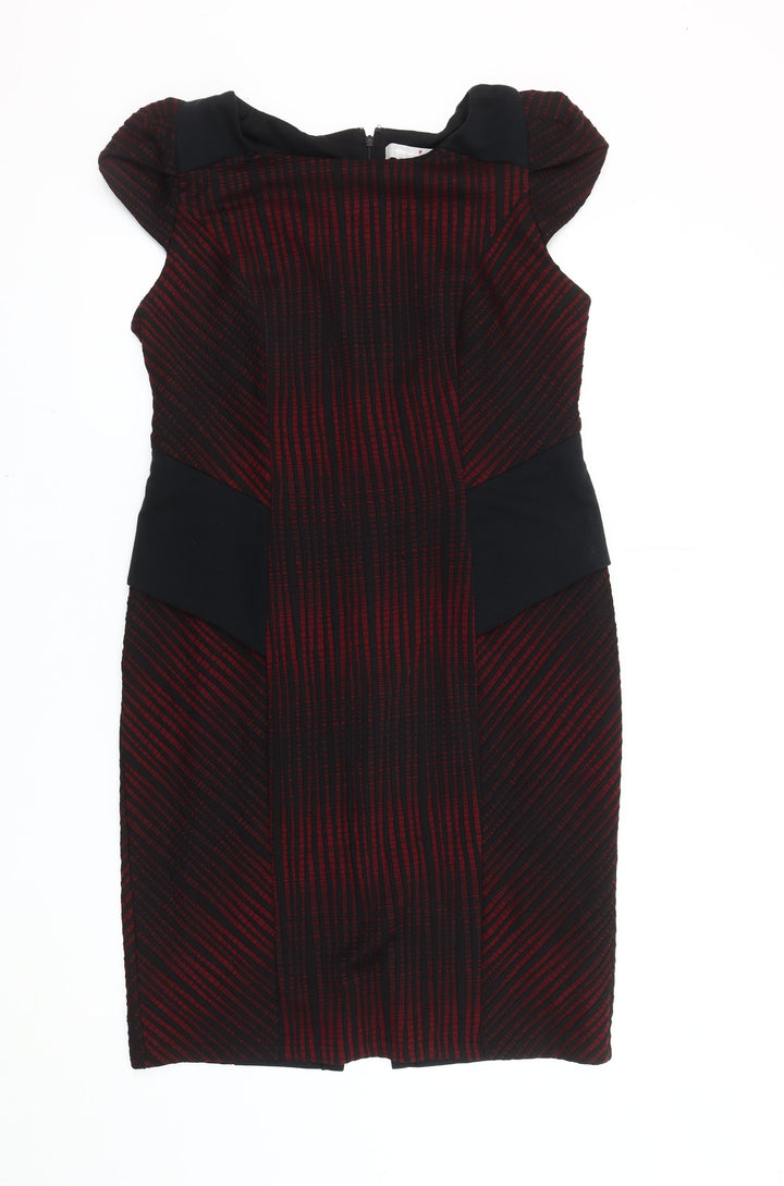 Marks and Spencer Women Red Black Striped Sheath Dress Size 16