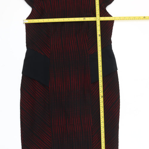 Marks and Spencer Women Red Black Striped Sheath Dress Size 16