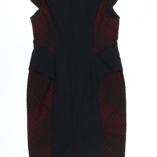 Marks and Spencer Women Red Black Striped Sheath Dress Size 16