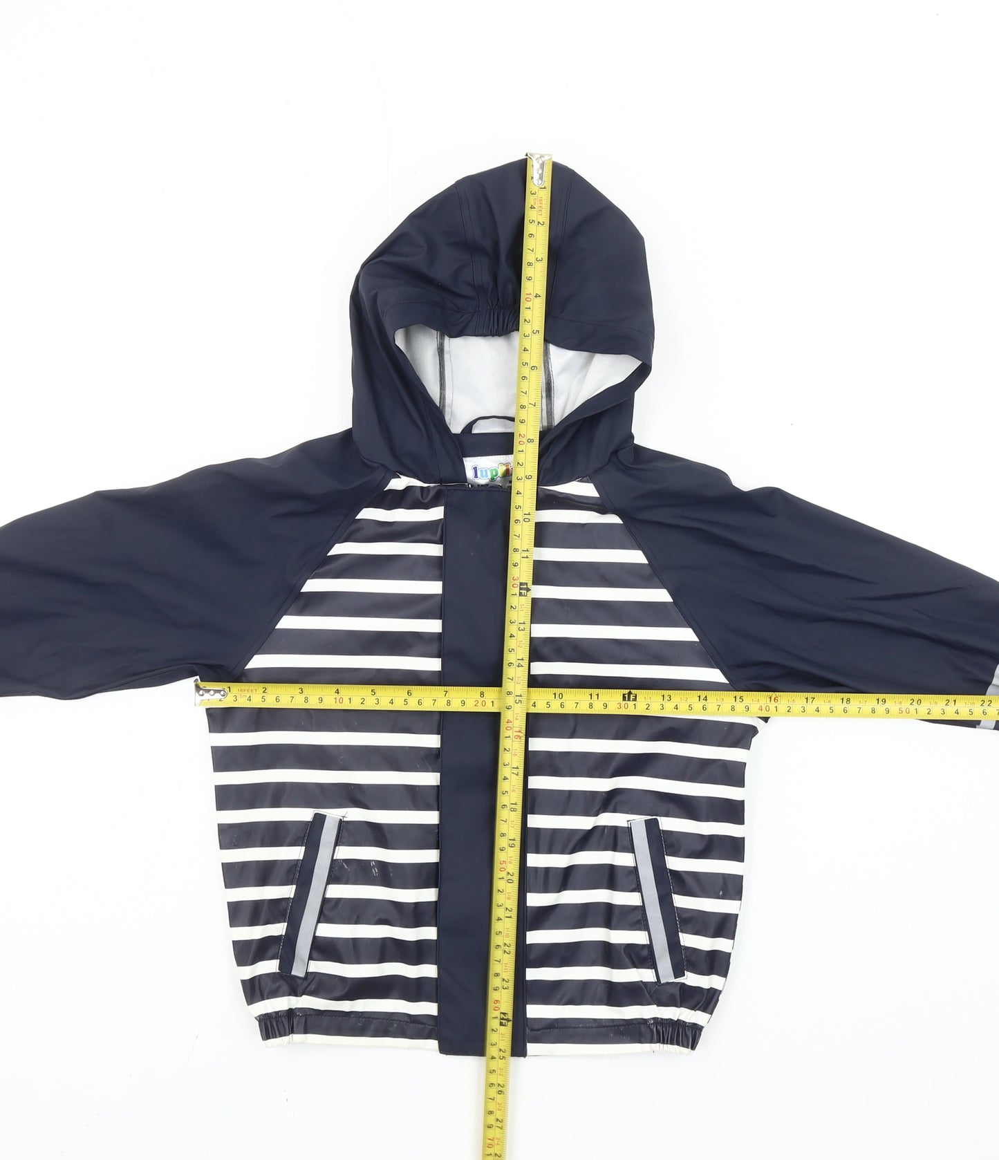 Lupilu Boys Blue Striped Rain Coat Jacket 2-3 Years Hooded Waterproof
