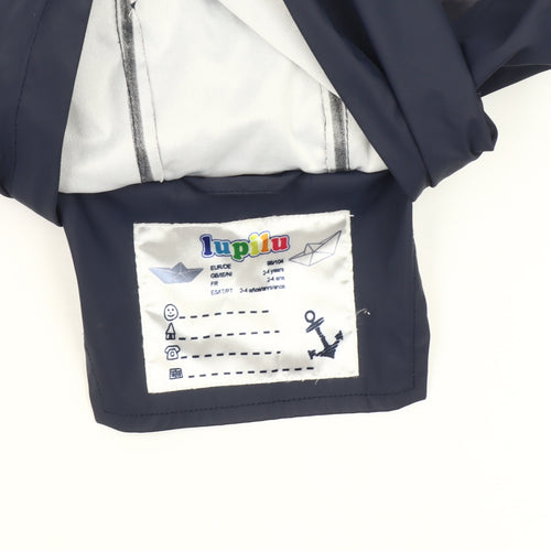 Lupilu Boys Blue Striped Rain Coat Jacket 2-3 Years Hooded Waterproof