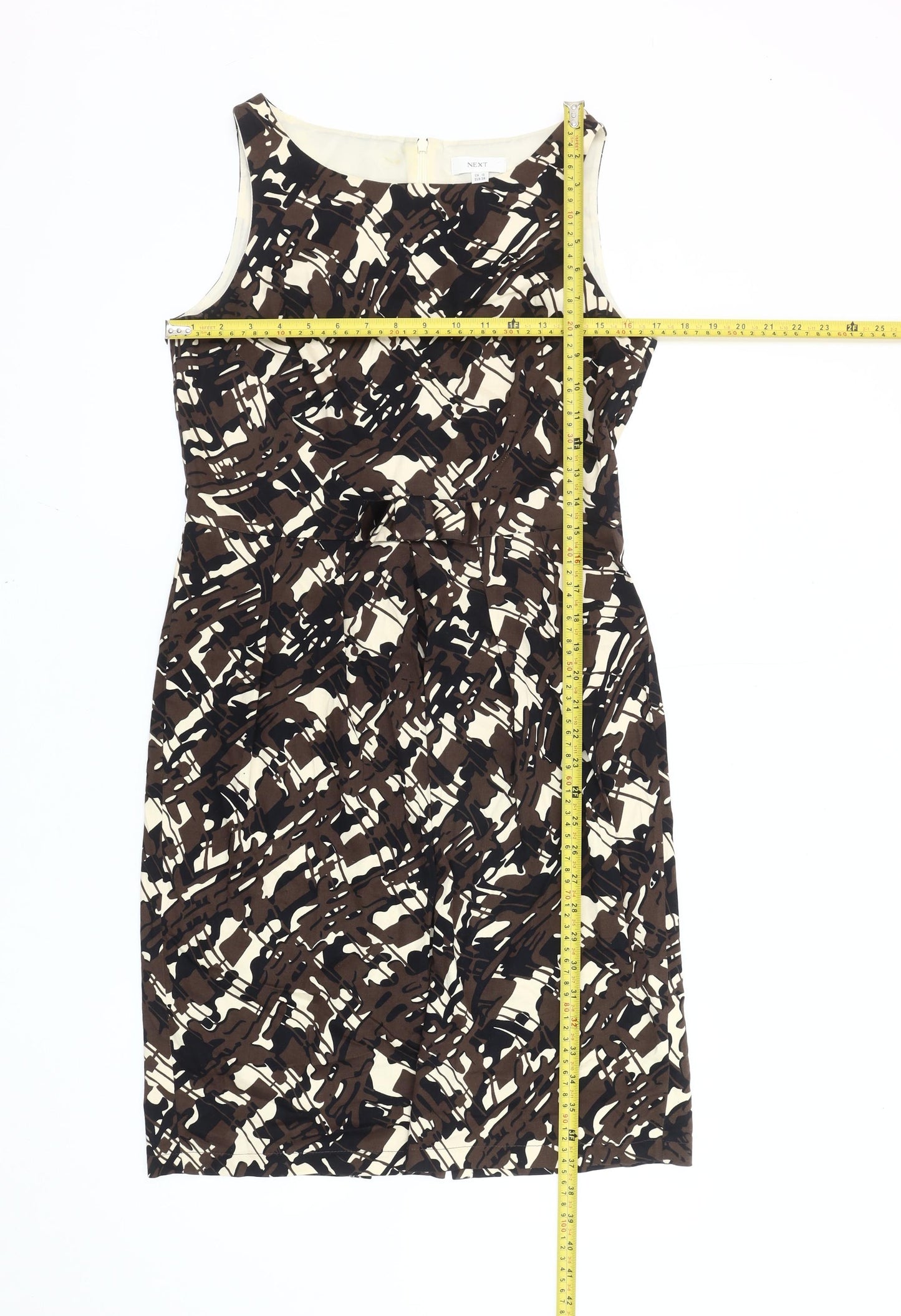 Next Women’s Brown Beige Abstract Sheath Dress Size 10 Workwear