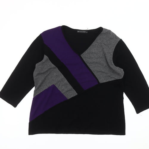 Just Elegance Womens Black Grey Purple Jumper Size 18 V-Neck Pullover
