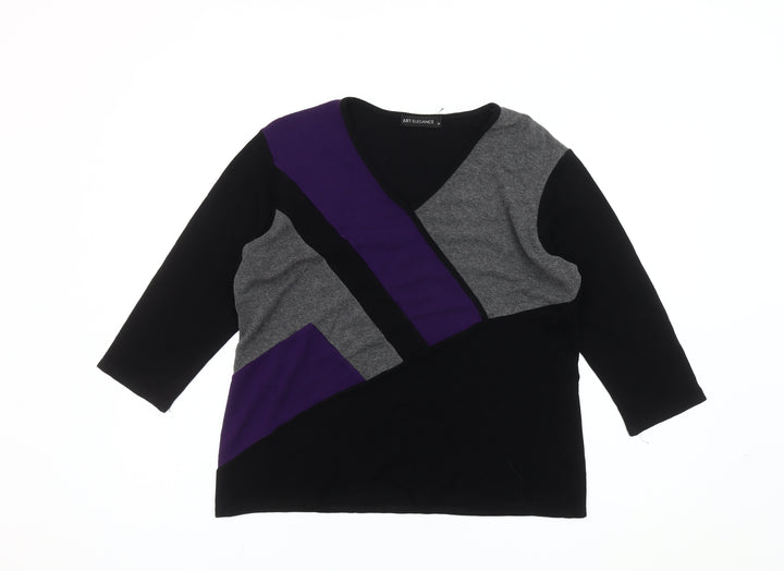 Just Elegance Womens Black Grey Purple Jumper Size 18 V-Neck Pullover