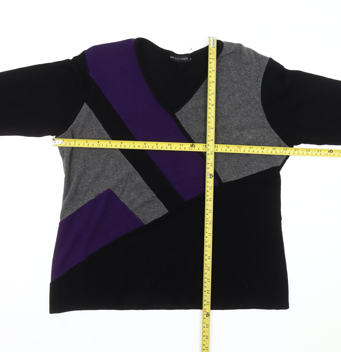 Just Elegance Womens Black Grey Purple Jumper Size 18 V-Neck Pullover
