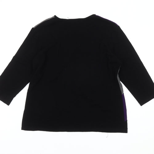 Just Elegance Womens Black Grey Purple Jumper Size 18 V-Neck Pullover