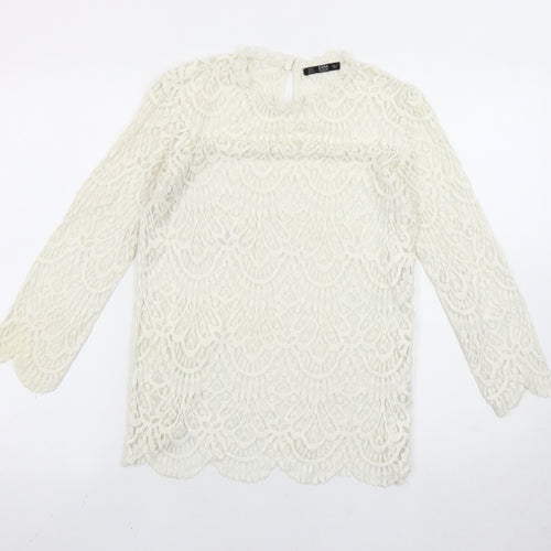 Zara Women Ivory Lace Blouse Medium Long Sleeve Crew Neck