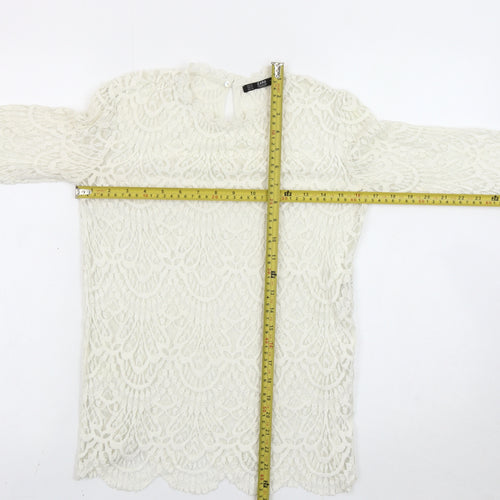 Zara Women Ivory Lace Blouse Medium Long Sleeve Crew Neck