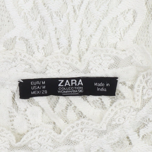Zara Women Ivory Lace Blouse Medium Long Sleeve Crew Neck