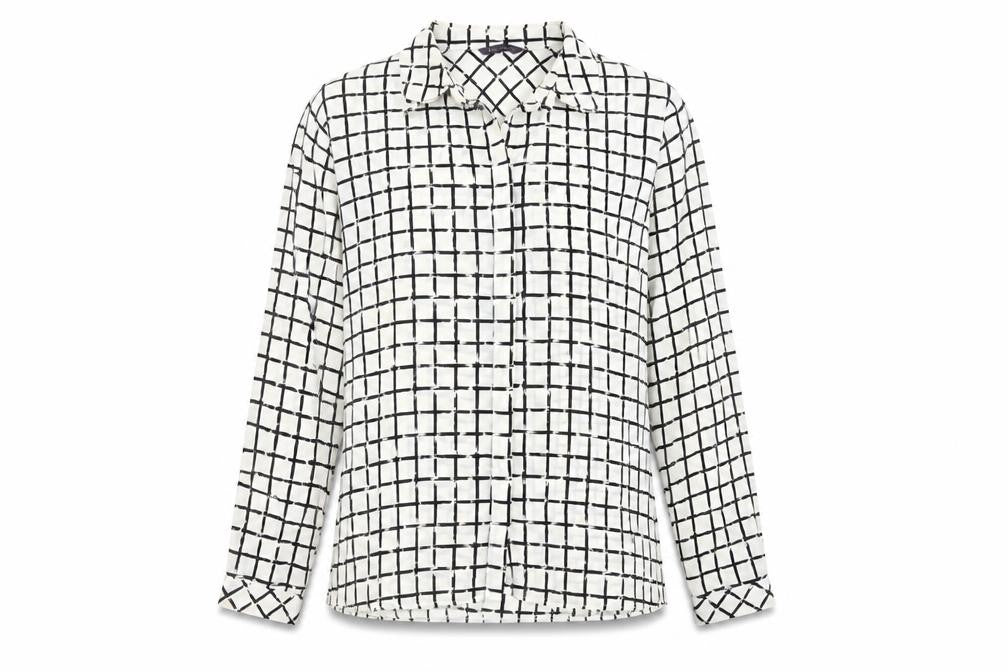 Front view of Marks & Spencer Women’s White Black Check Blouse, size UK 12