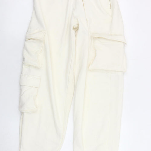 PrettyLittleThing Women’s Ivory Jogger Trousers Size 6 Elastic Waist Cargo Pockets