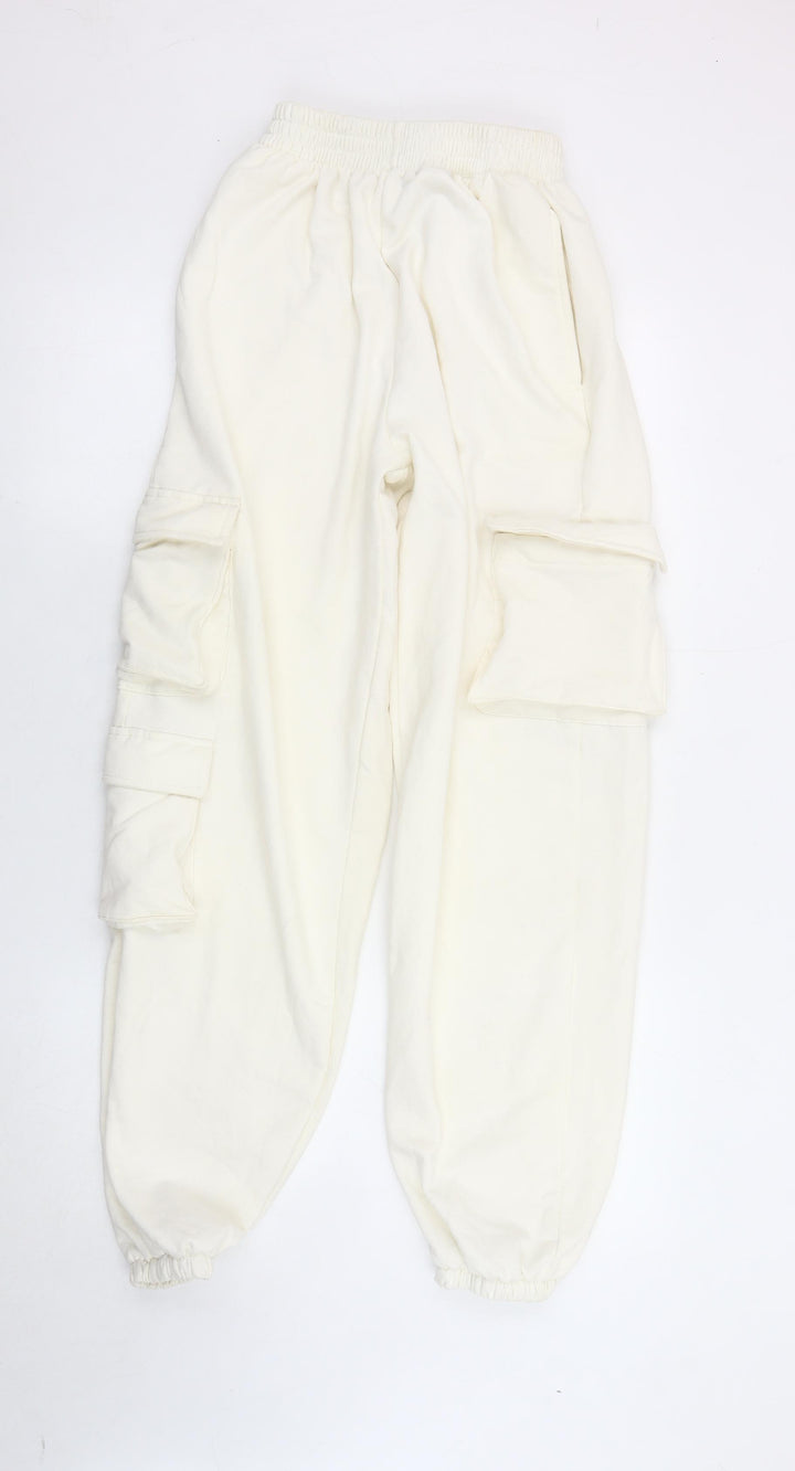 PrettyLittleThing Women’s Ivory Jogger Trousers Size 6 Elastic Waist Cargo Pockets
