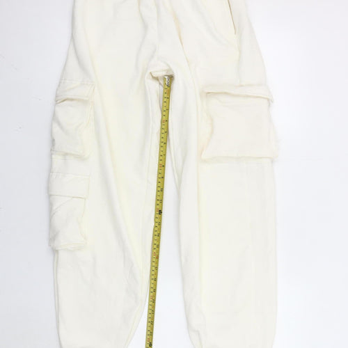PrettyLittleThing Women’s Ivory Jogger Trousers Size 6 Elastic Waist Cargo Pockets
