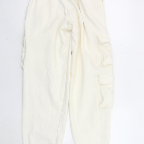 PrettyLittleThing Women’s Ivory Jogger Trousers Size 6 Elastic Waist Cargo Pockets