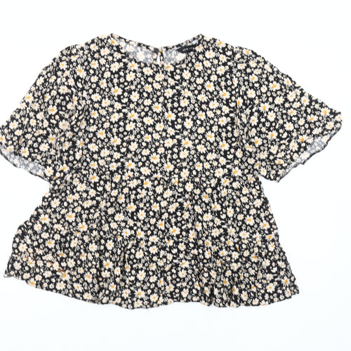 New Look Womens Black Floral Blouse Size 14 Tunic Style