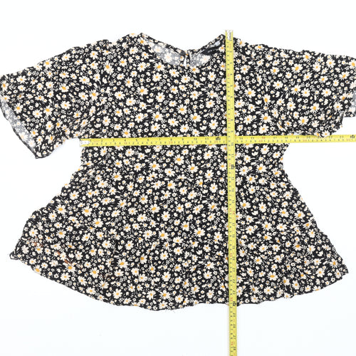 New Look Womens Black Floral Blouse Size 14 Tunic Style