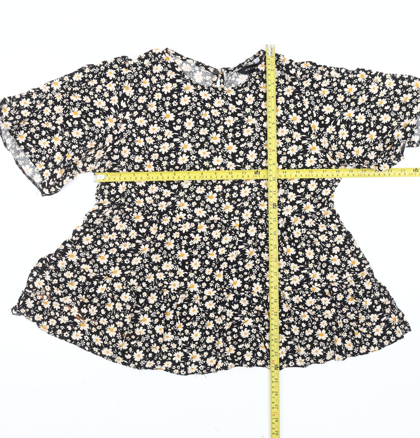 New Look Womens Black Floral Blouse Size 14 Tunic Style