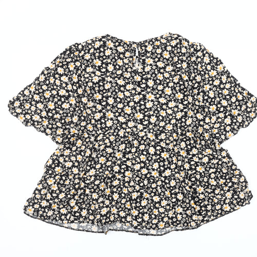 New Look Womens Black Floral Blouse Size 14 Tunic Style
