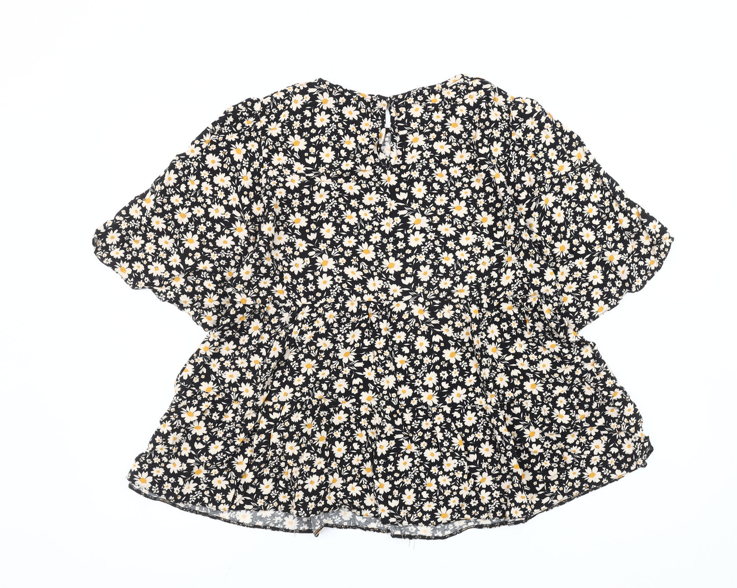 New Look Womens Black Floral Blouse Size 14 Tunic Style