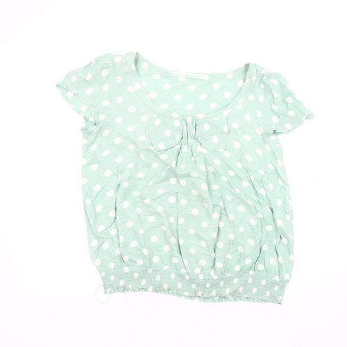 Next Women Green Polka Dot Blouse Size 12 Bow Tunic Top