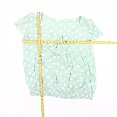 Next Women Green Polka Dot Blouse Size 12 Bow Tunic Top
