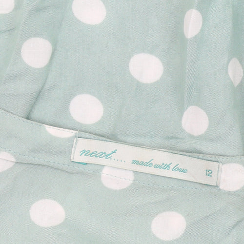 Next Women Green Polka Dot Blouse Size 12 Bow Tunic Top