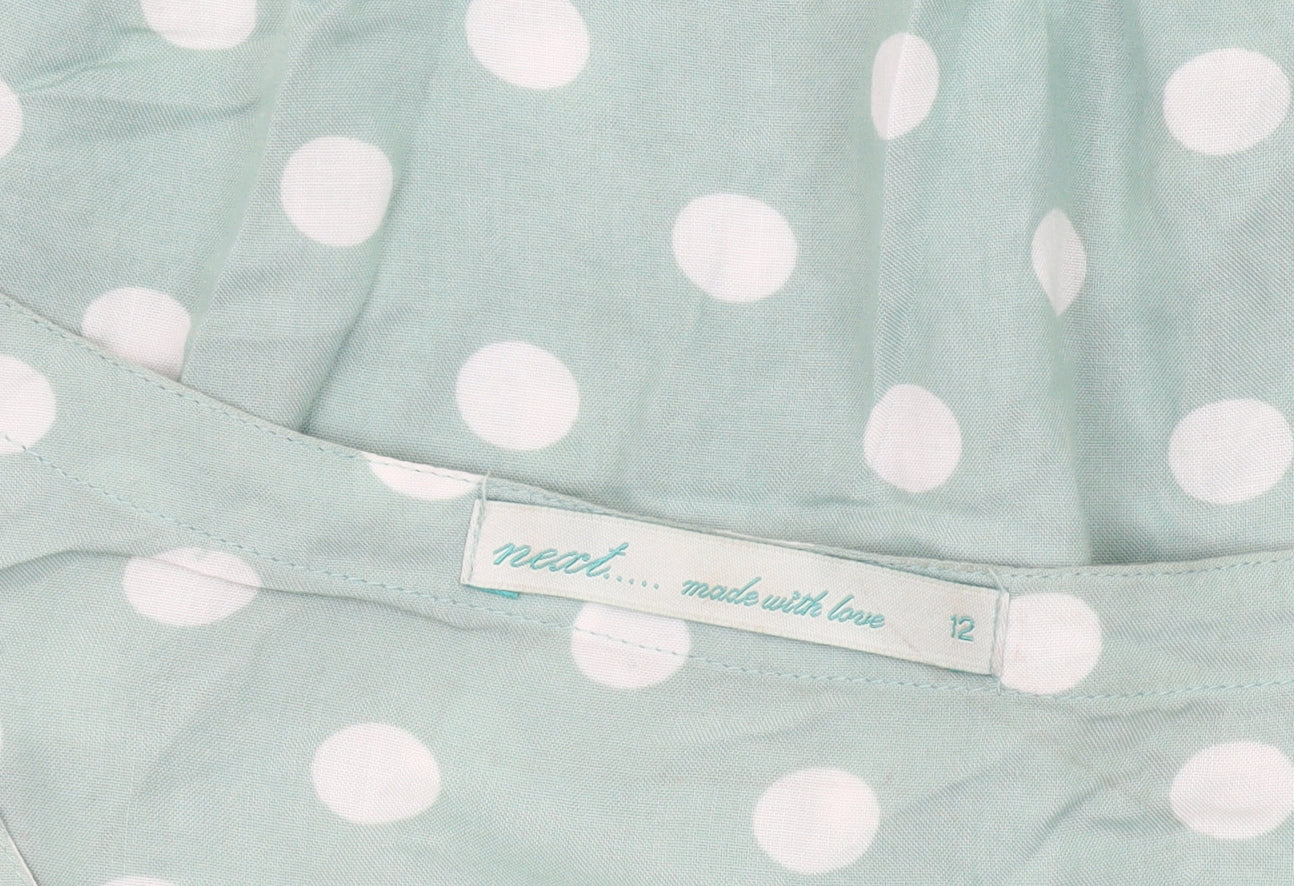 Next Women Green Polka Dot Blouse Size 12 Bow Tunic Top