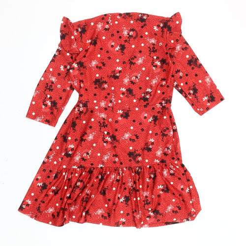 River Island Women’s Red Floral Polka Dot Wrap Dress Size 10