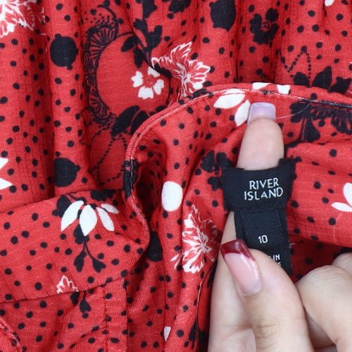 River Island Women’s Red Floral Polka Dot Wrap Dress Size 10