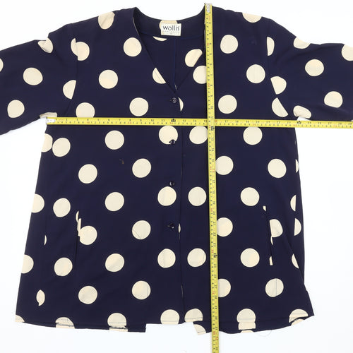 Wallis Women Blue Polka Dot Blouse Size 12 Short Sleeve V-Neck