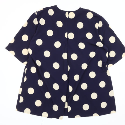 Wallis Women Blue Polka Dot Blouse Size 12 Short Sleeve V-Neck