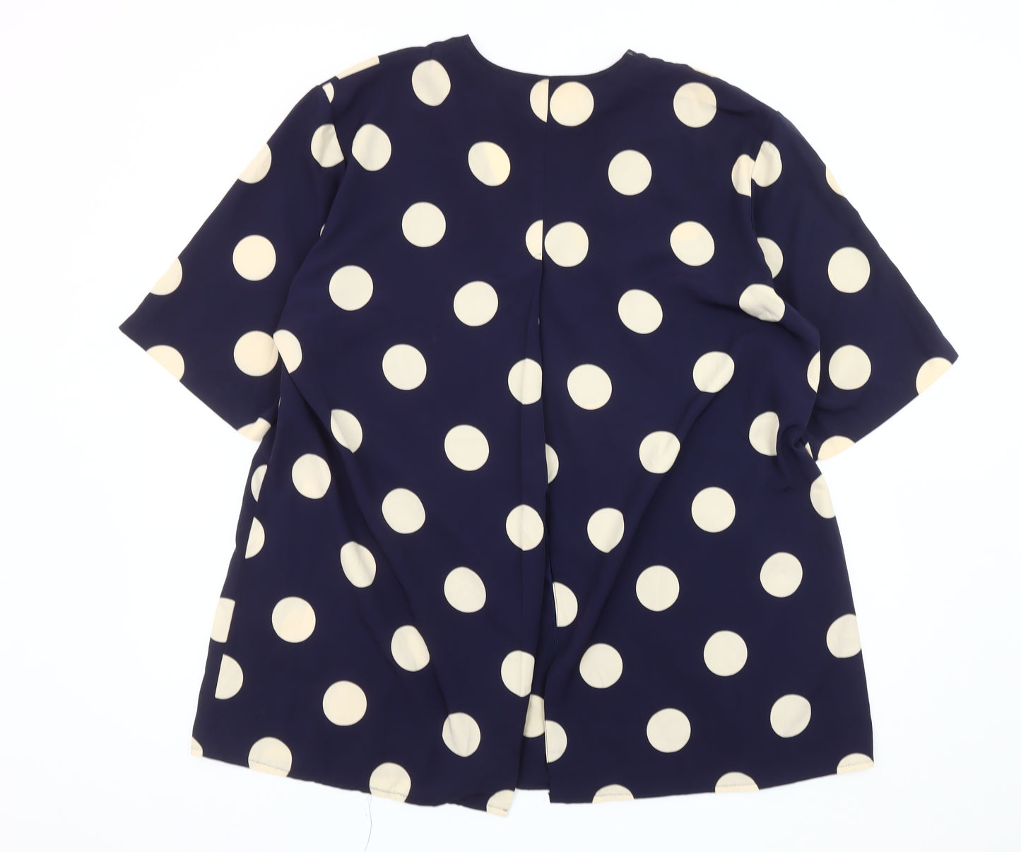 Wallis Women Blue Polka Dot Blouse Size 12 Short Sleeve V-Neck